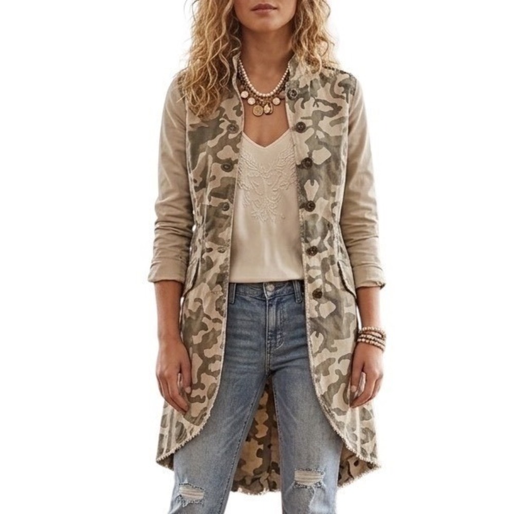 Suzy D London Camouflage Longline Utility Jacket Made in Italy Lagenlook Boho L